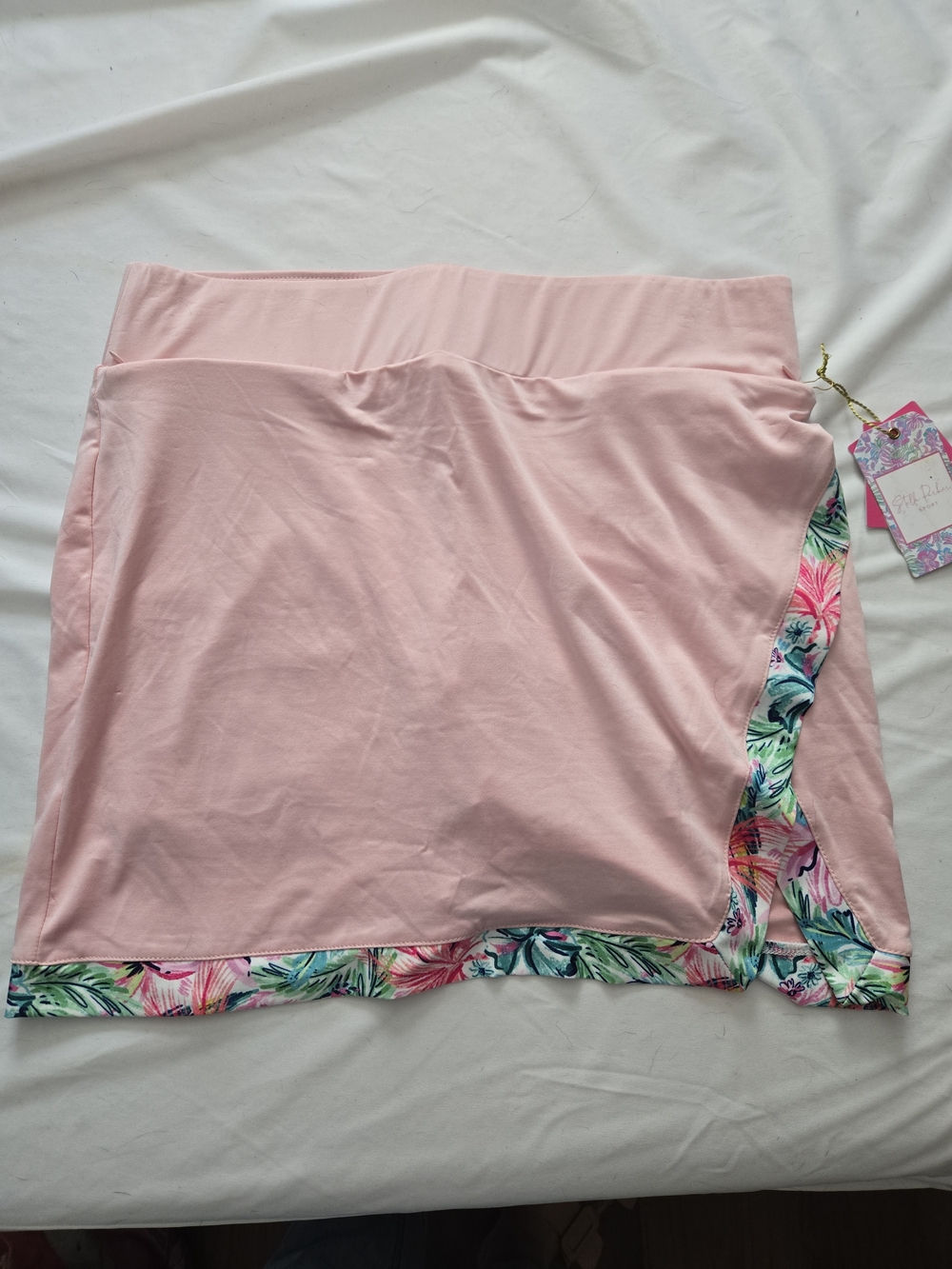 Women's Pink Swim Skirt with Tropical Trim